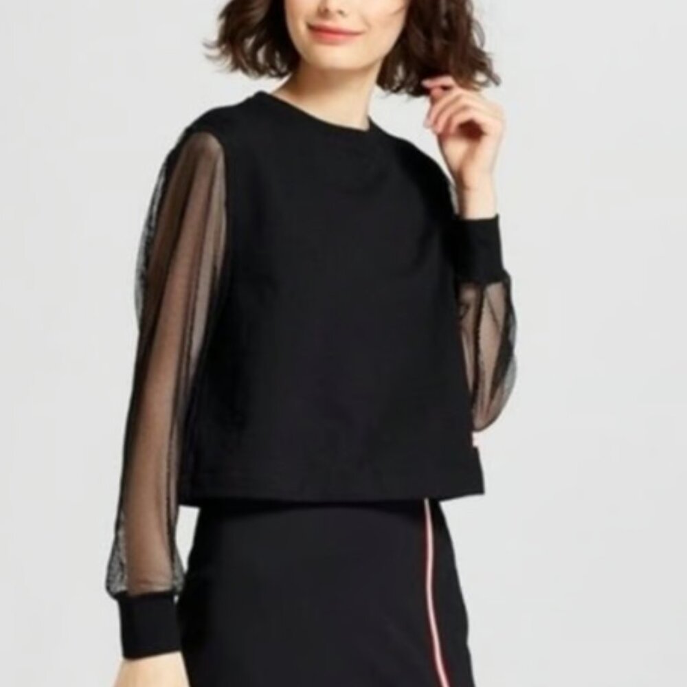 Hunter for Target Black Mesh Sleeve Crop Top Size Medium